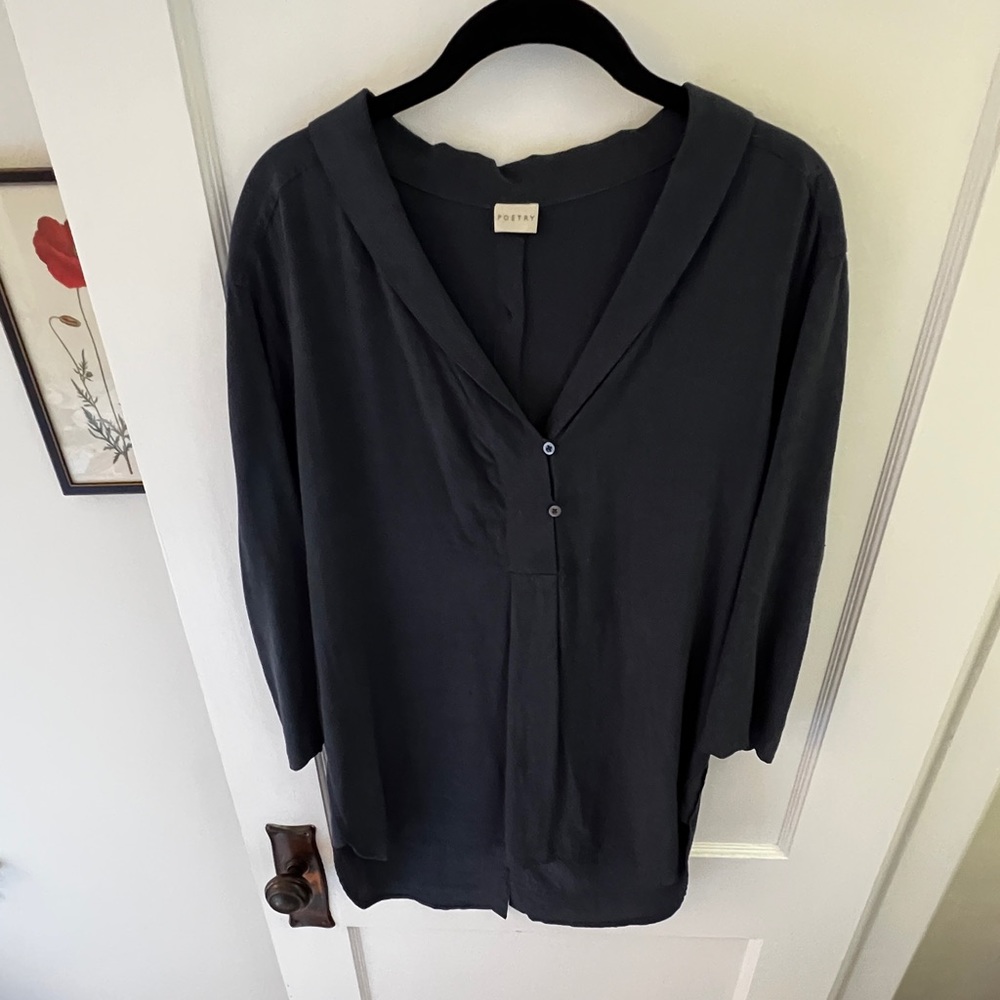 Poetry Navy long button down blouse